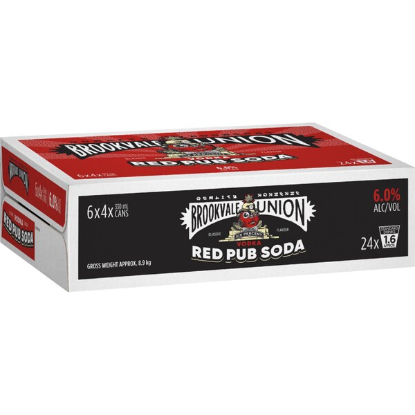 Brookvale Union Red Pub Soda 6pct Cans 330mL x 24 pack