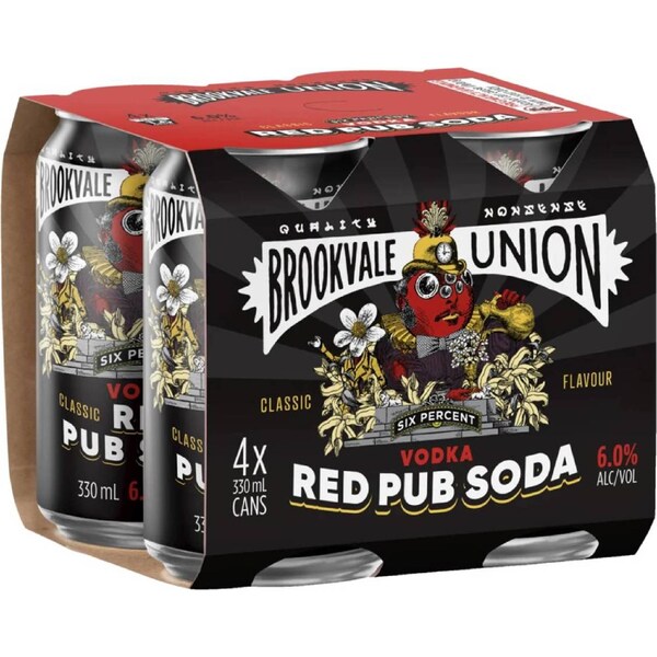 Brookvale Union Red Pub Soda 6pct Cans 330mL x 4 pack