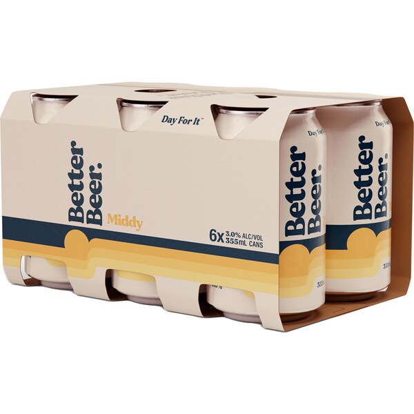 Better Beer Middy Lager Can 355mL x 6 Pack