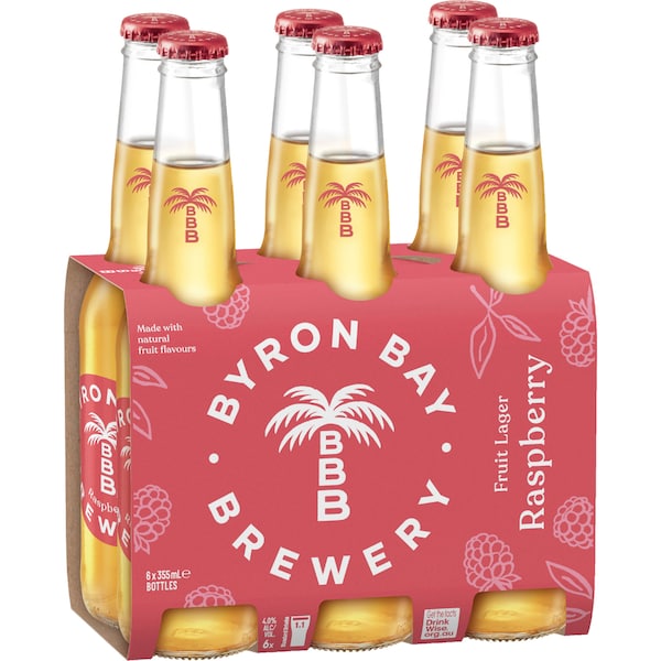 Byron Bay Brewery Passionfruit Raspberry Fruit Lager Bottles 355ml x 6 Pack