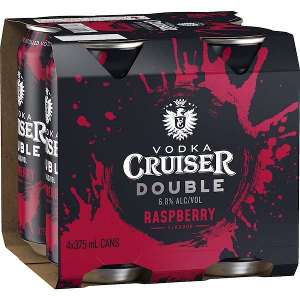Vodka Cruiser Double Raspberry Flavour Cans 375ml x 4 Pack