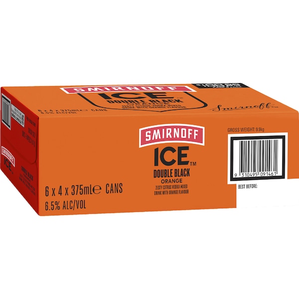 Smirnoff Ice Double Black Orange 6pct Cans 375mL x 24 pack