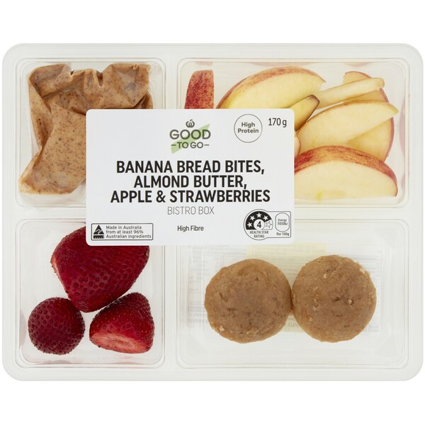 Woolworths Good To Go Banana Bread Apple ,Almond Butter & Strawberries 170g