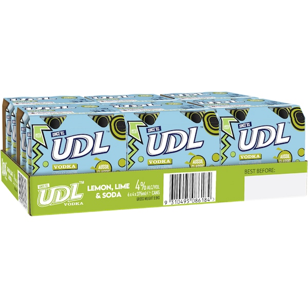 UDL Vodka Lemon, Lime & Soda Cans 375mL x 24 case