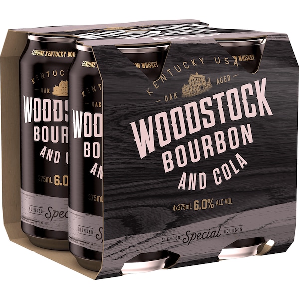 Woodstock Bourbon & Cola 6% Cans 375mL x 4 pack