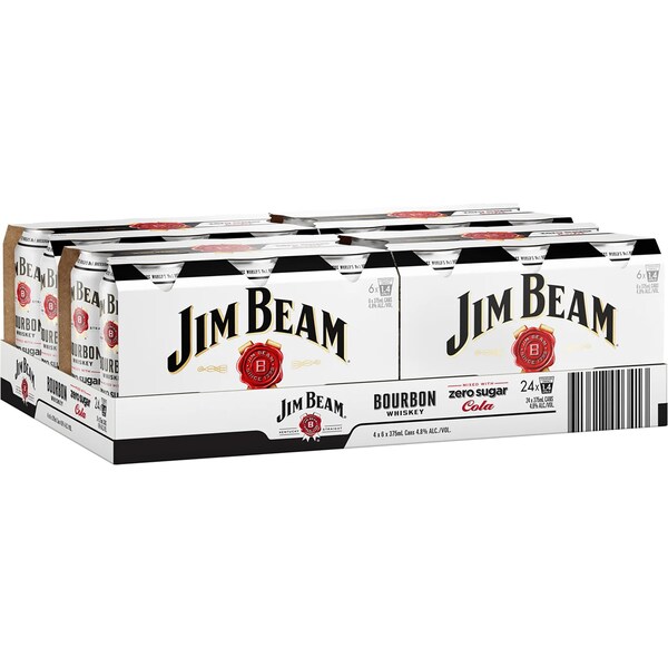 Jim Beam Bourbon & Zero Sugar Cola Can 375mL x 24 Case