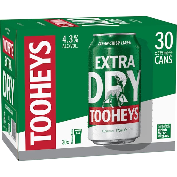 Tooheys Extra Dry Lager Cans 375mL x 30 pack