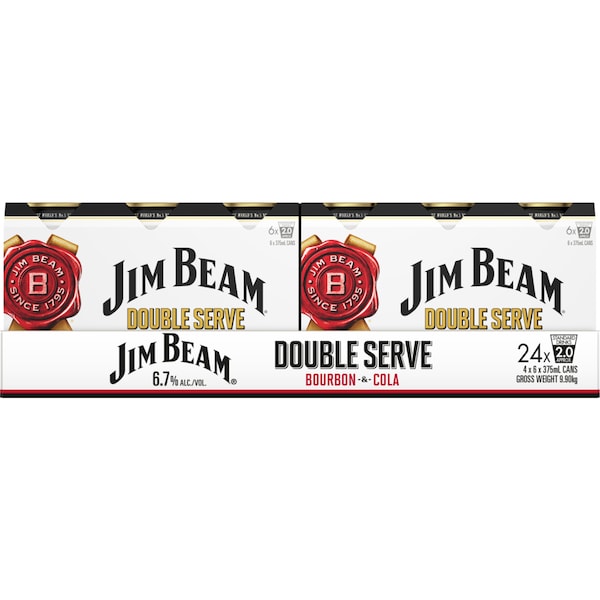 Jim Beam Double Serve Bourbon & Cola Cans 375mL x 24 case