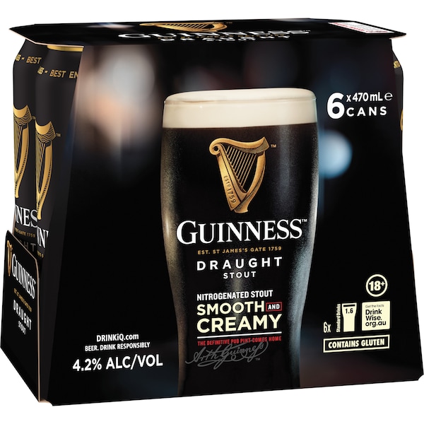 Guinness Draught Stout Cans 470mL x 6 pack
