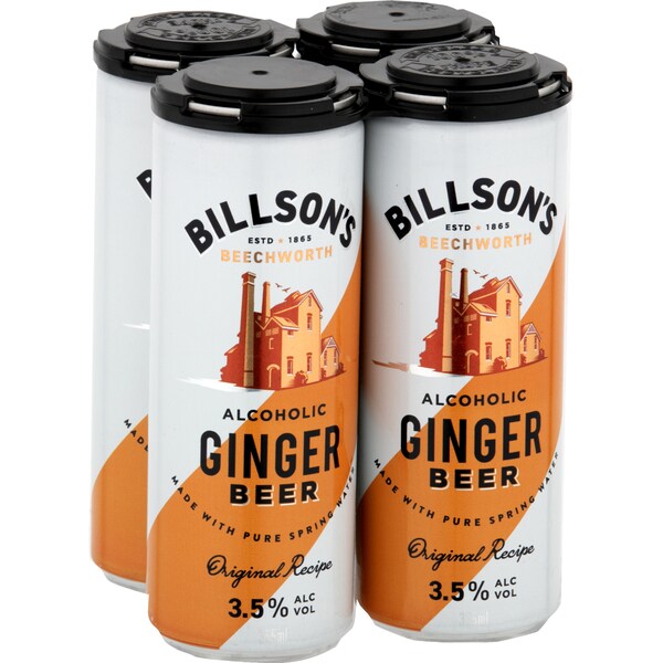 Billson's Ginger Beer Can 355mL x 4 Pack