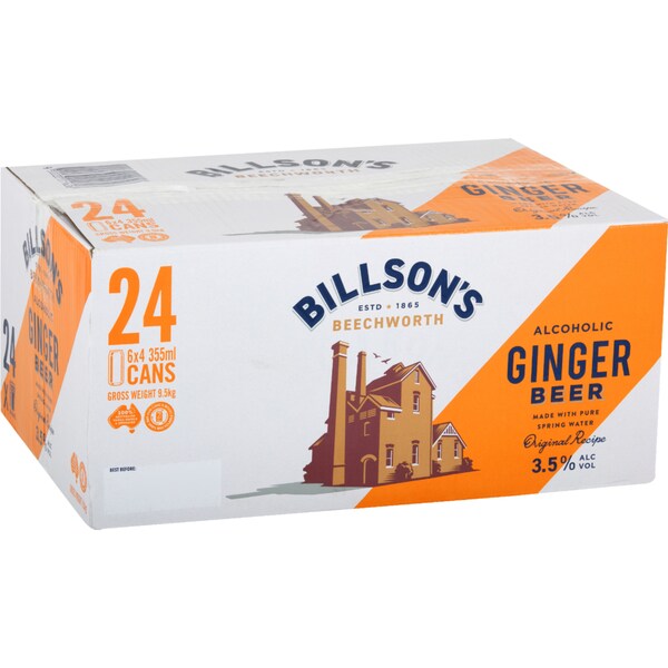 Billson's Ginger Beer Case 355mL x 24 Pack