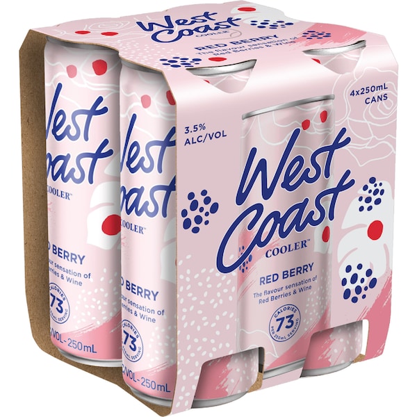 West Coast Cooler Red Berry Cans 250mL x 4 pack