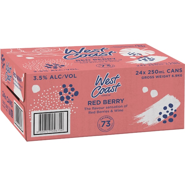 West Coast Cooler Red Berry Cans 250mL x 24 pack