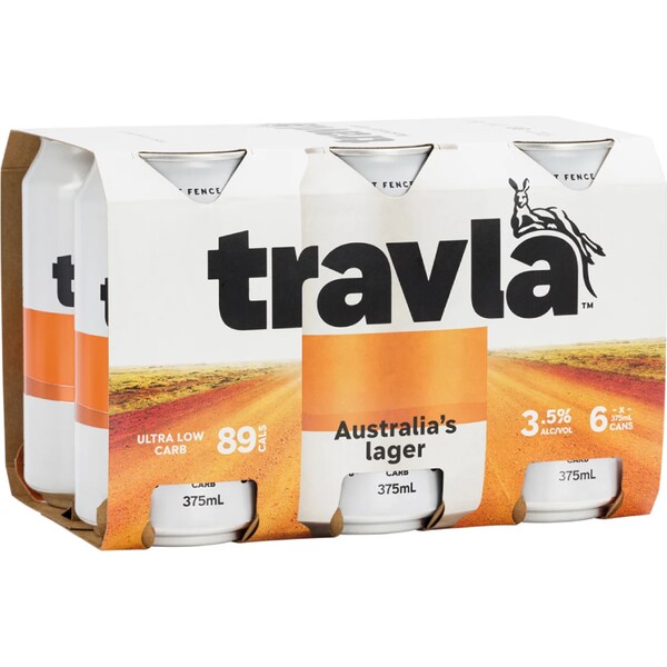 Travla Mid Strength Lager 375mL x 6 pack