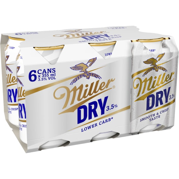 Miller Dry 3.5% Cans 355mL x 6 pack