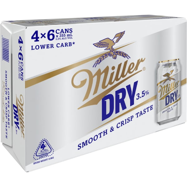 Miller Dry 3.5% Cans 355mL x 24 pack