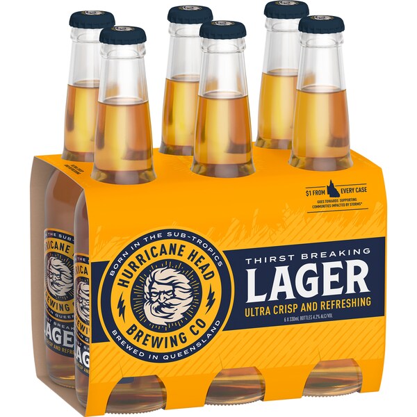 Hurricane Head Lager Bottles 330ml x 6 Pack