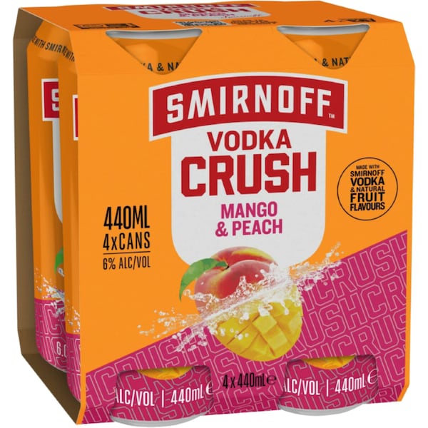 Smirnoff Crush Mango & Peach 440mL x 4 pack