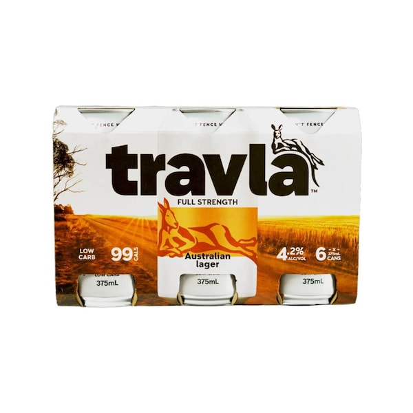 Travla Full Strength Lager Can 375mL x 6 pack
