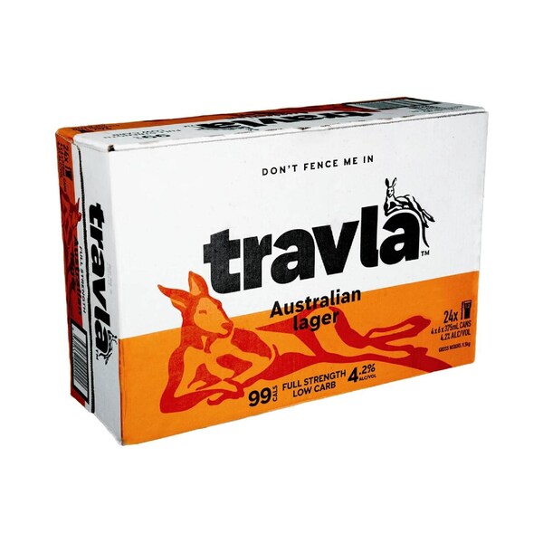 Travla Full Strength Lager Can 375mL x 24 pack