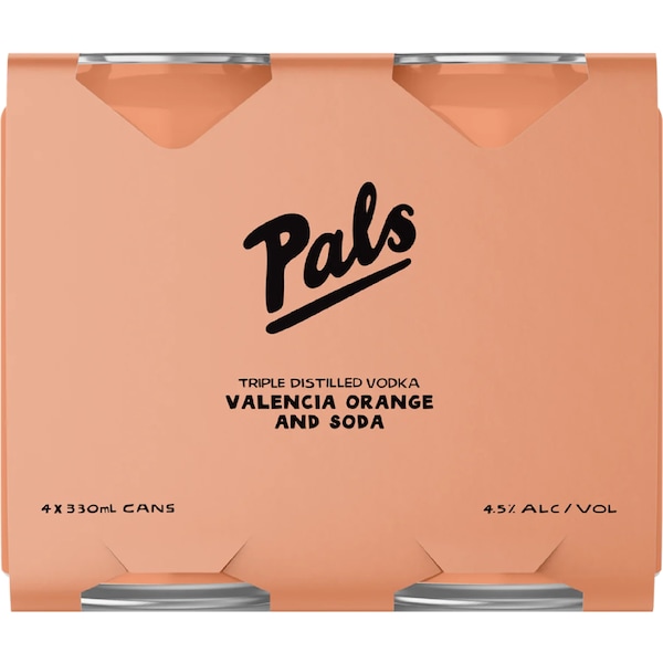 Pals Valencia Orange & Soda Cans 330mL x 4 pack