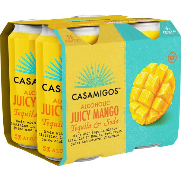 Casamigos Sodas Sparkling Juicy Mango Cans 330mL x 4 pack