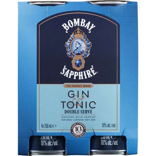 Bombay Sapphire Gin & Tonic Double Serve Cans 250mL x 4 pack