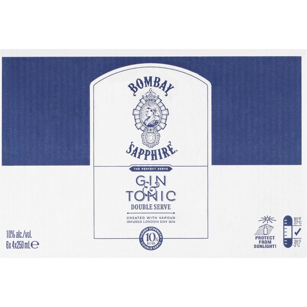 Bombay Sapphire Gin & Tonic Double Serve Cans 250mL x 24 case