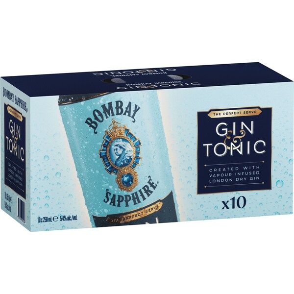 Bombay Sapphire Gin & Tonic Cans 250ml x10 Pack
