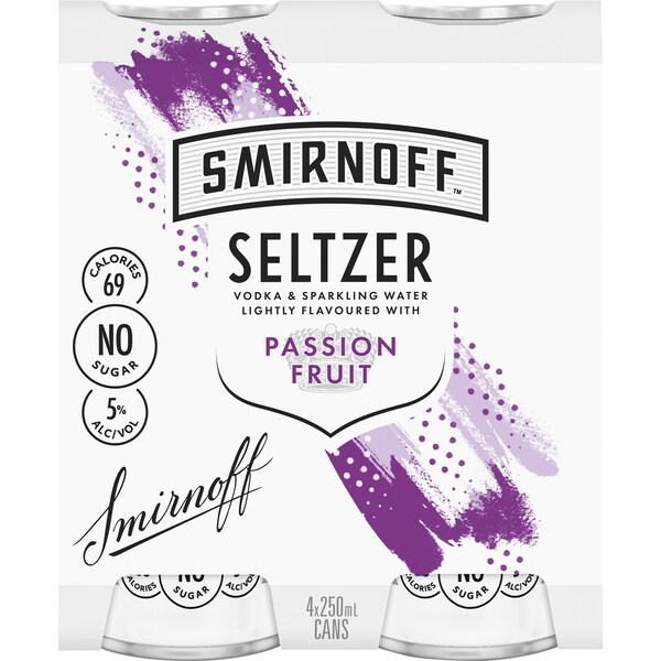 Smirnoff Seltzer Passionfruit Cans 250ml x4 Pack