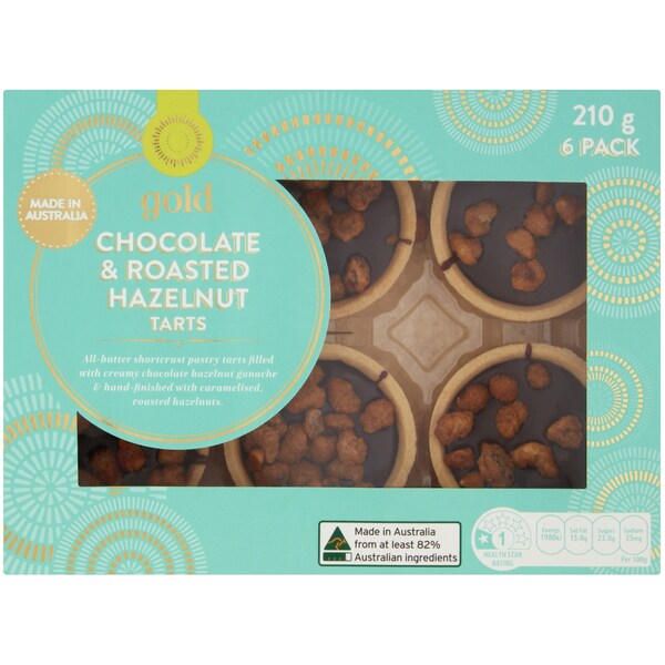 Woolworths Gold Chocolate & Roasted Hazelnut Tarts 6 Pack