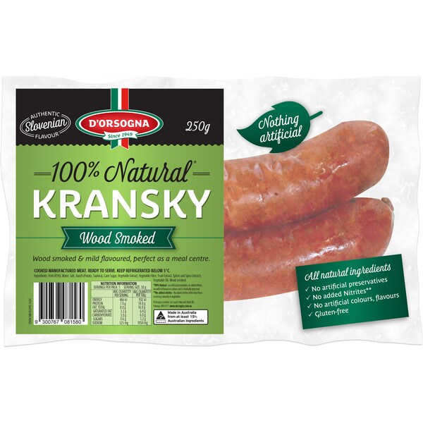 D'Orsogna 100% Natural Kransky Wood Smoked 250g