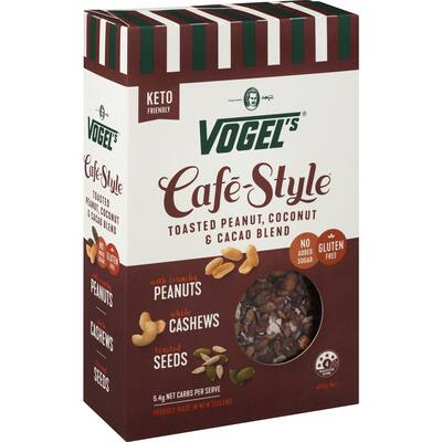 vogels cafe style muesli keto friendly peanut & cacao