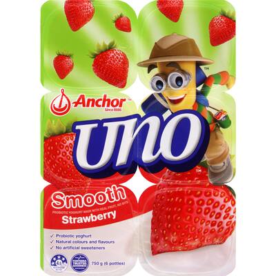 anchor uno yoghurt 6pk smooth strawberry