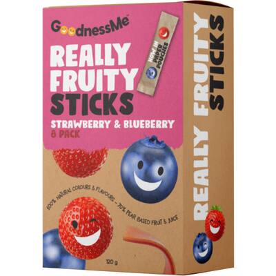 goodnessme really fruity fruit sticks strawberry & blueberry