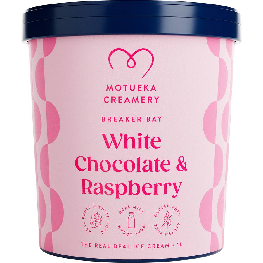 Motueka Creamery Breaker Bay Ice Cream White Chocolate & Raspberry