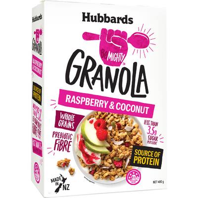 hubbards be mighty granola raspberry & coconut