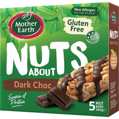 mother earth nuts about gluten free nut bar dark choc