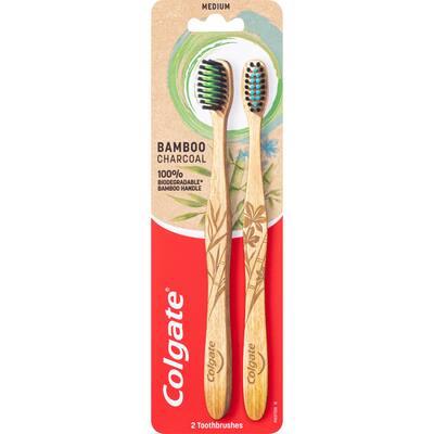 colgate bamboo toothbrush charcoal medium value pack