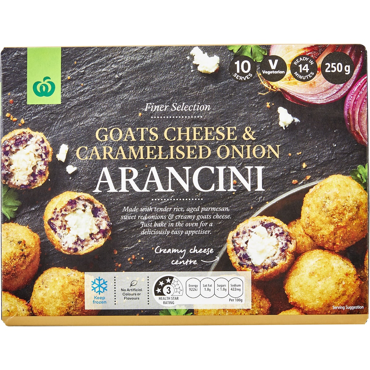 Woolworths Goats Cheese And Caramlised Onion Arancini 250g bunch
