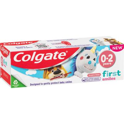 colgate kids 0-2 years baby toothpaste first smiles strawberry