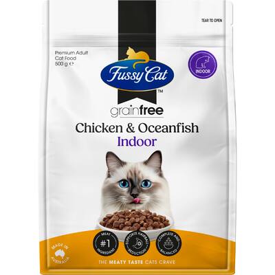 fussy cat grain free dry cat food chicken & ocean fish indoor