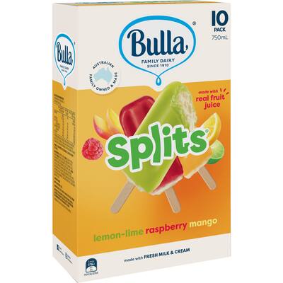 bulla splits ice blocks raspberry, lemon & lime, mango