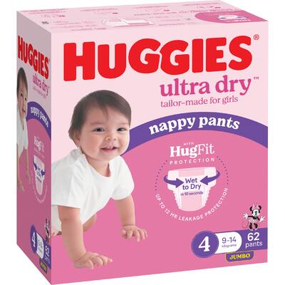 huggies ultra dry nappy pants girls size 4 (9-14kg)