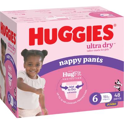huggies ultra dry nappy pants girls size 6 (15-20kg)
