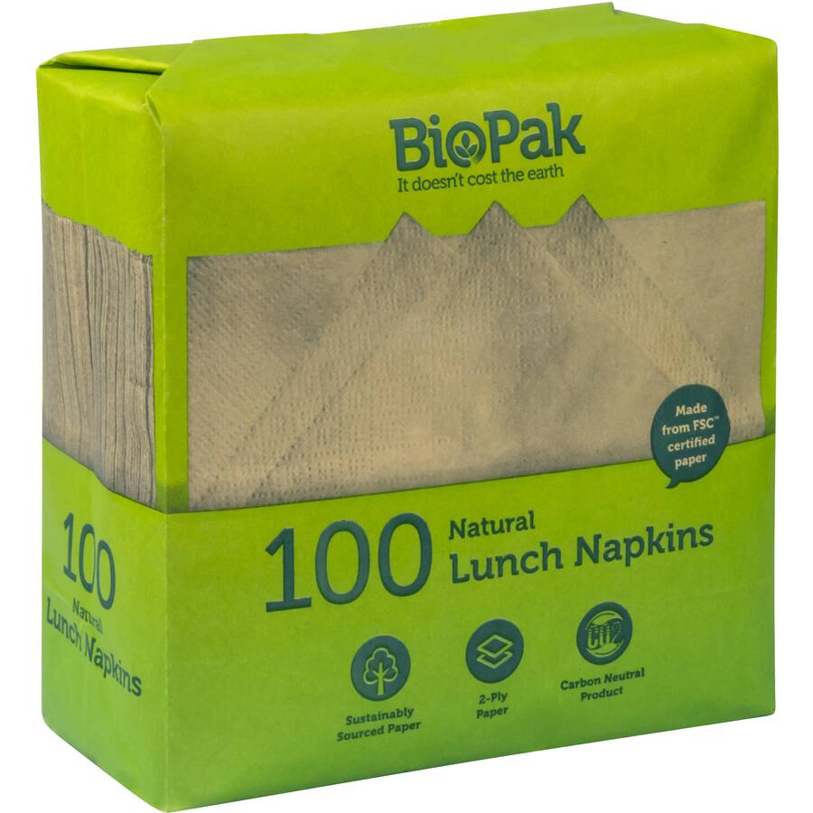 Biopak Lunch Napkins Natural 1/4 Fold