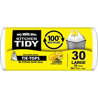 big black sacks kitchen tidy liners 100% recycle lemon white large