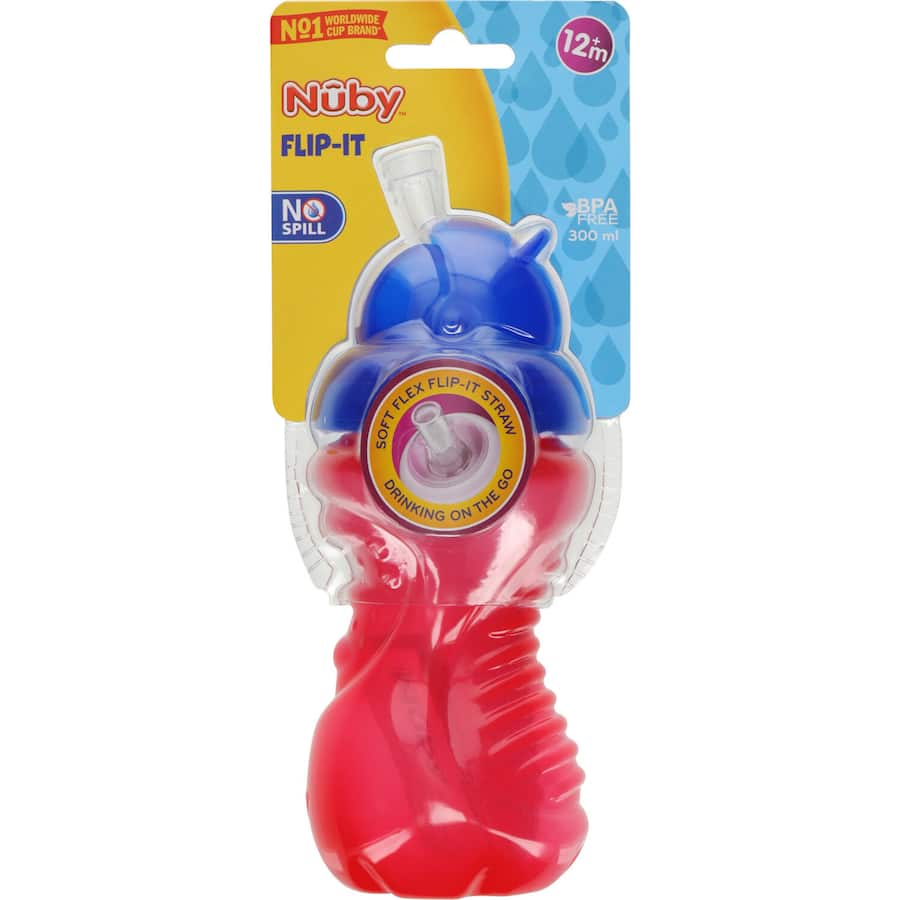 Nuby No Spill Flip It Baby Drink Bottle With Soft Flex Straw 300Ml