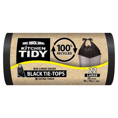 big black sacks kitchen tidy liners 100% recycle black tie large