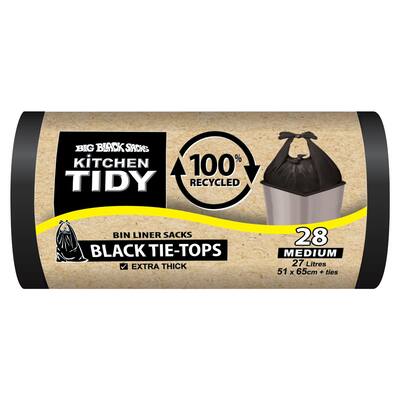 big black sacks kitchen tidy liners 100% recycle black tie medium